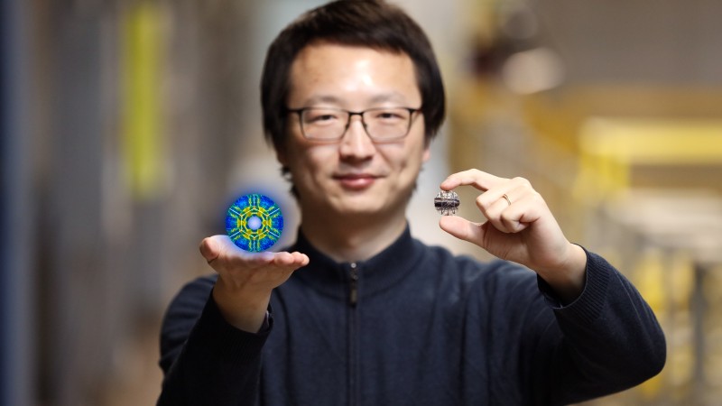 Researcher Xiaojian Bai and his colleagues used neutrons at ORNL's Spallation Neutron Source to disc