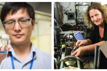 The Neutron Sciences Directorate’s two most recent distinguished fellows, Panchao Yin (left) and Bianca Haberl (right), are making major contributions to their respective fields. Image credit: Genevieve Martin/ORNL